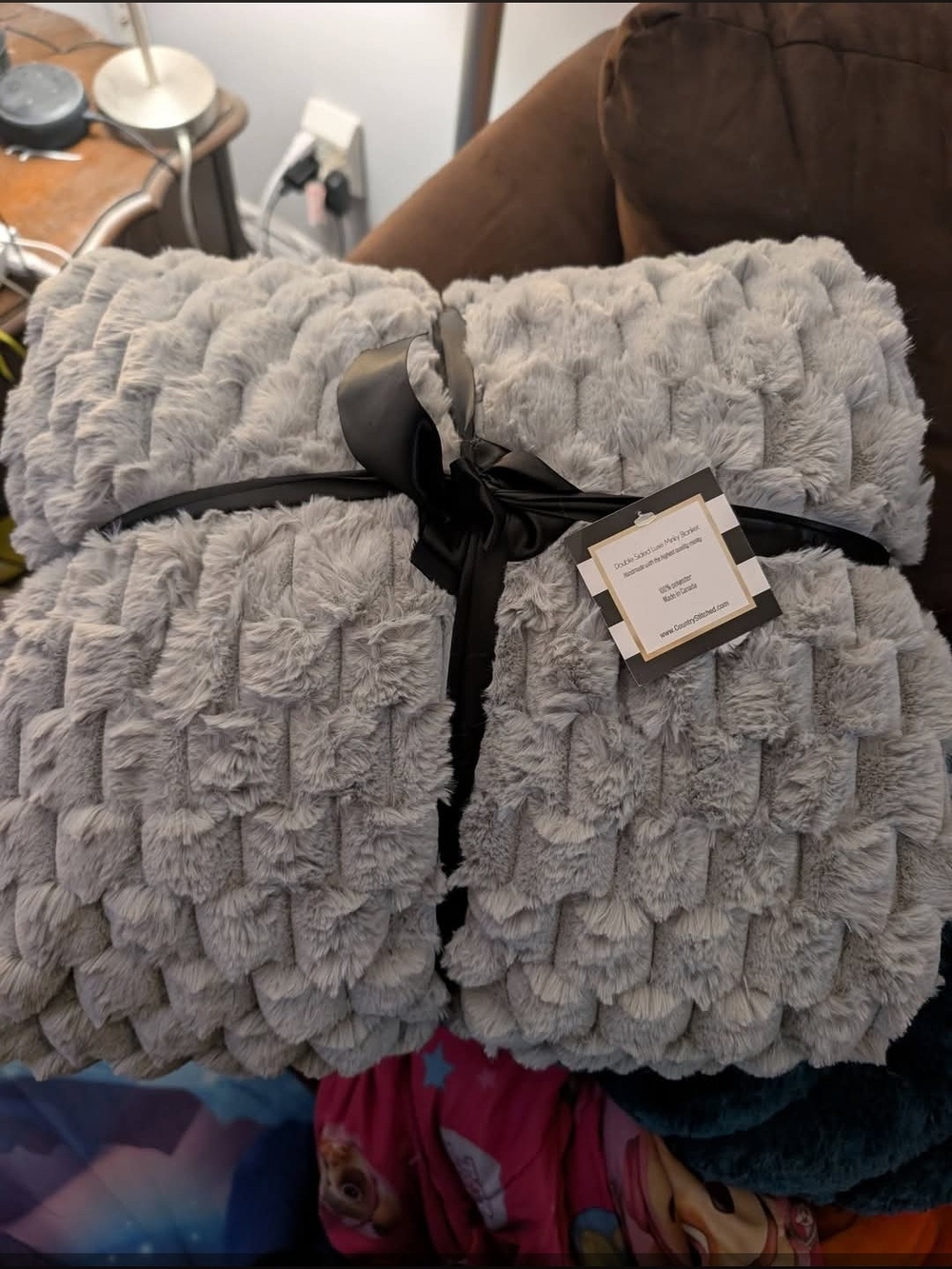 Luxury Plush Faux Fur Throw Blanket - Gray Custom Minky